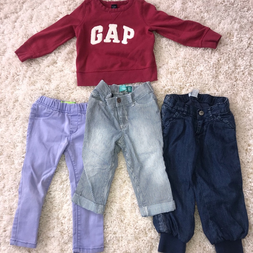 Toddler capris, jeans, crew neck sweatshirt size 2
